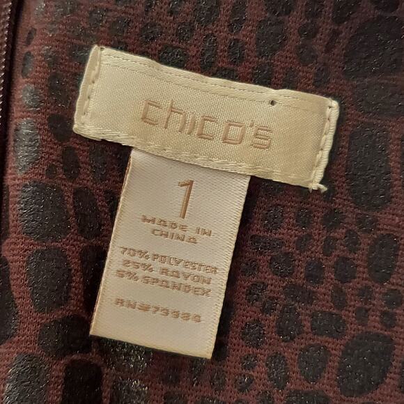 Chicos Sheath Dress Size 1 Medium Brown Mixed Animal Print Safari Knee Length - Picture 8 of 9